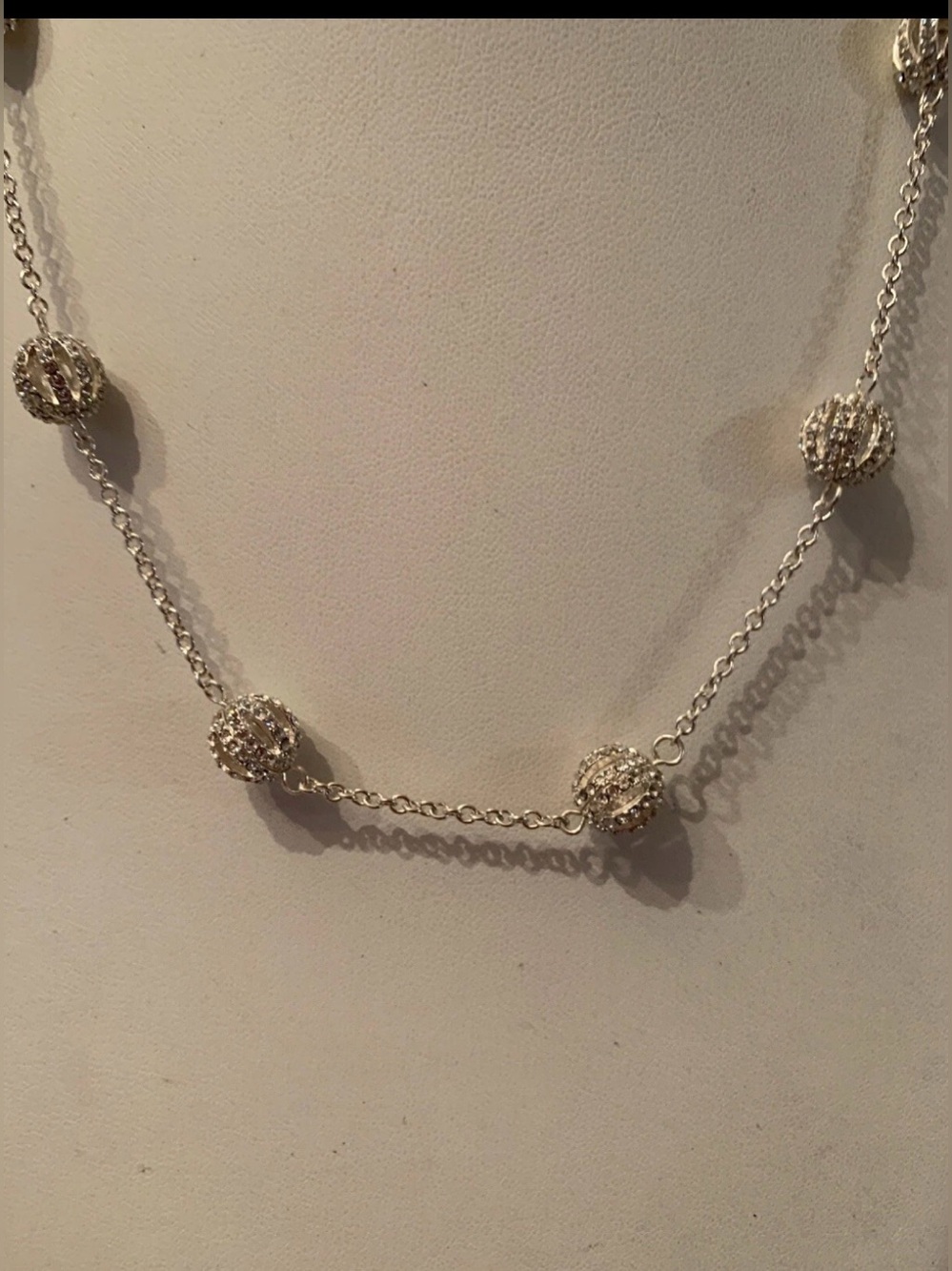 Lauren Ralph Lauren Silver Tone Pave Beads Station 17.5” Necklace.